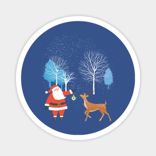 Christmas Scene with Santa and Reindeer Magnet